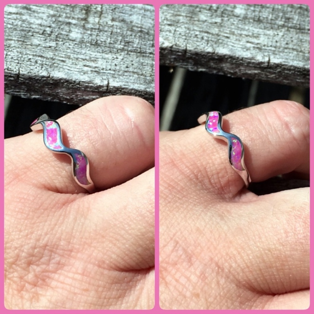 - Pink Fire Opal Wave Ring SZ 6.5! NEW!